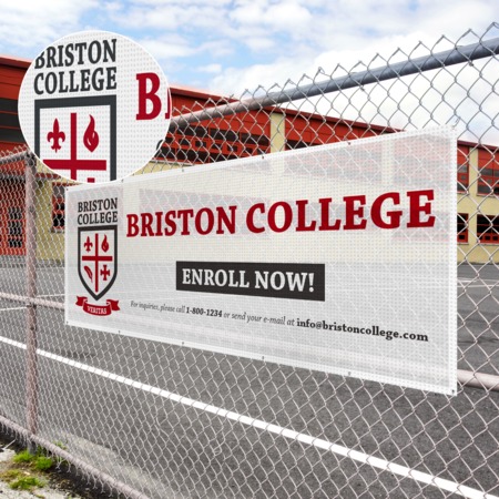 Outdoor Mesh Banners A sign on a school fence